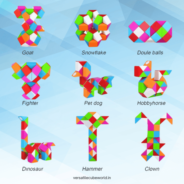 iYi Colorful Magic Snake Cube Twist Puzzle Toy – 3D Bending and Twisting Modeling Puzzle, 48 Wedges, Develops Imagination & Dexterity for Kids 3+, Fun Shape Creation (Ball, Dog, Snake, Duck, Stair)